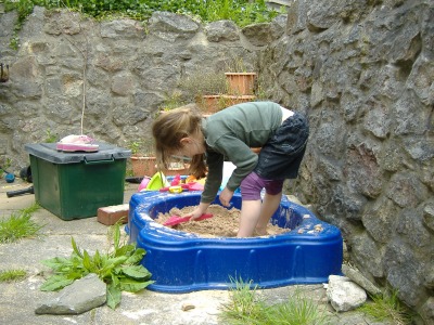 Digging in the sand.